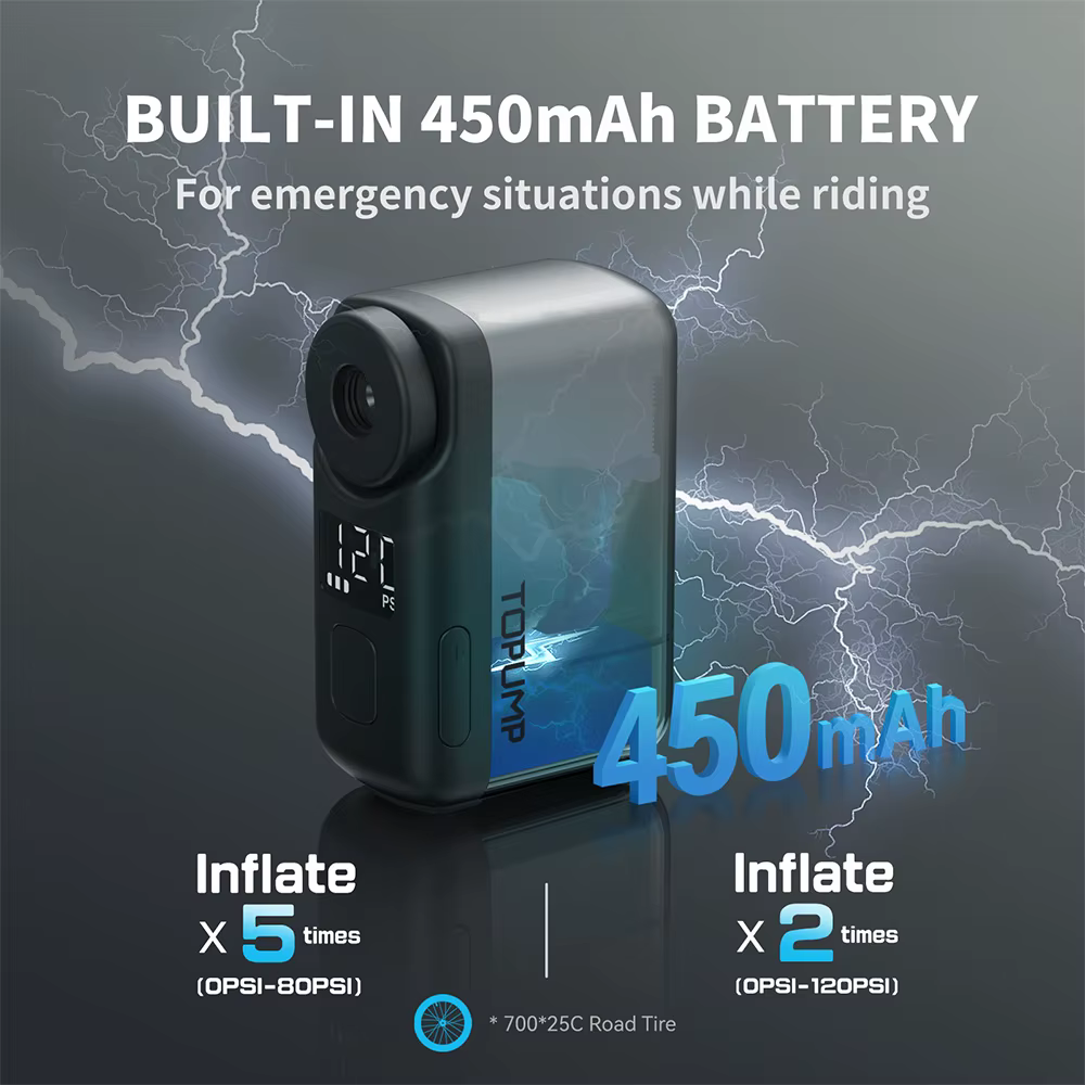 TOPUMP TB2 PRO Mini pompe électrique Portable pour vélo gonfleur de pneus sans fil 120PSI Max 450mAh batterie avec écran charge rapide