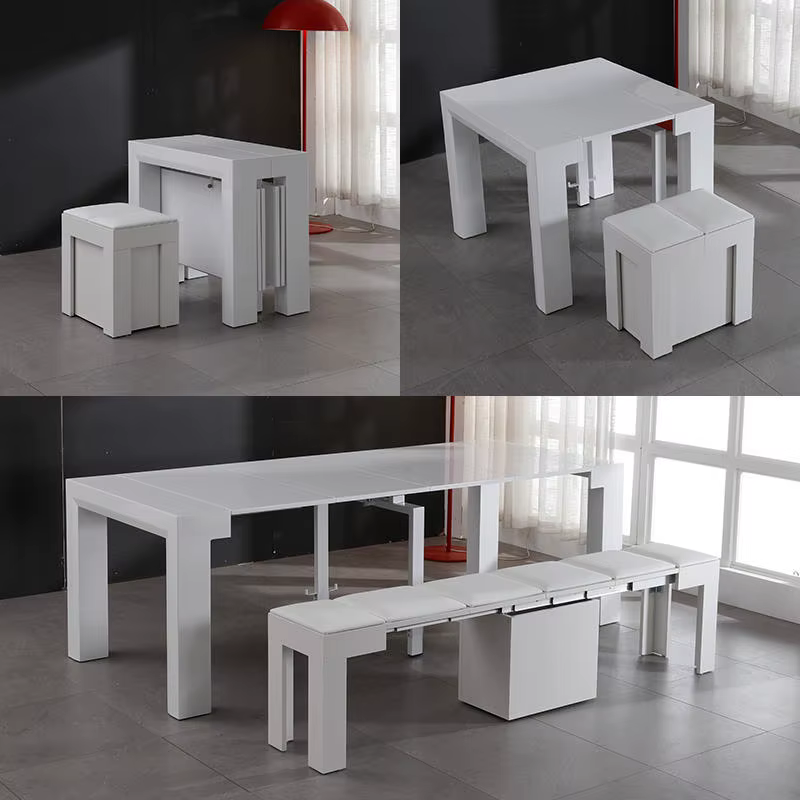 Table à Manger Télescopique Rectangulaire pour 8 Personnes, Petit Ménage Simple, Table Invisible