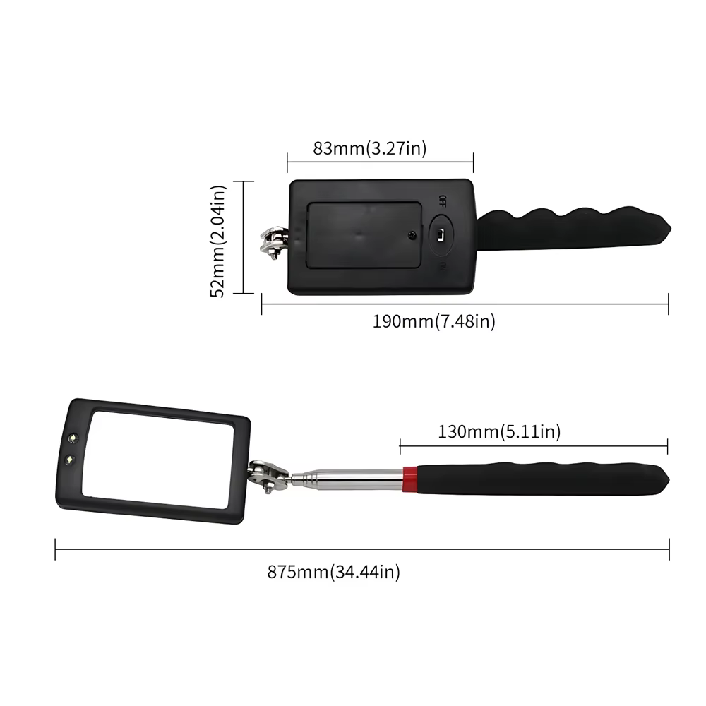 Miroir d'inspection avec éclairage LED 360 ° Lentille de détection télescopique carrée rétractable