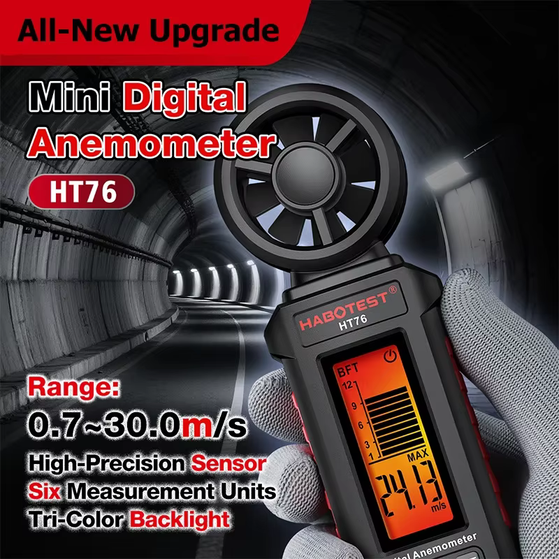 Mini anémomètre numérique 0.7-30 m/s, compteur de vitesse du vent, débit d'air, Conversion de 6 unités, mesure du valeur maximale