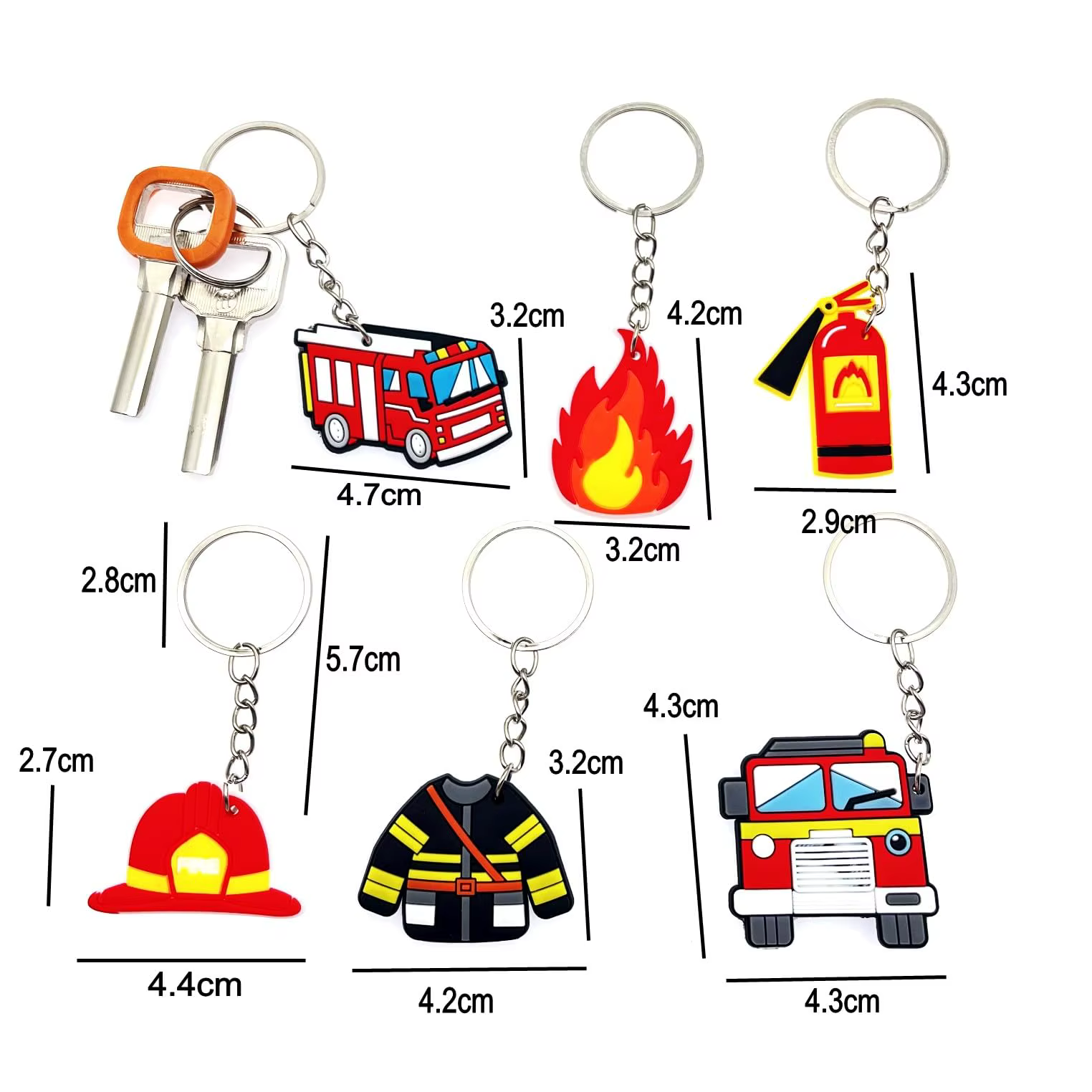Lot de 18/24/30 porte-clés en silicone pour pompiers