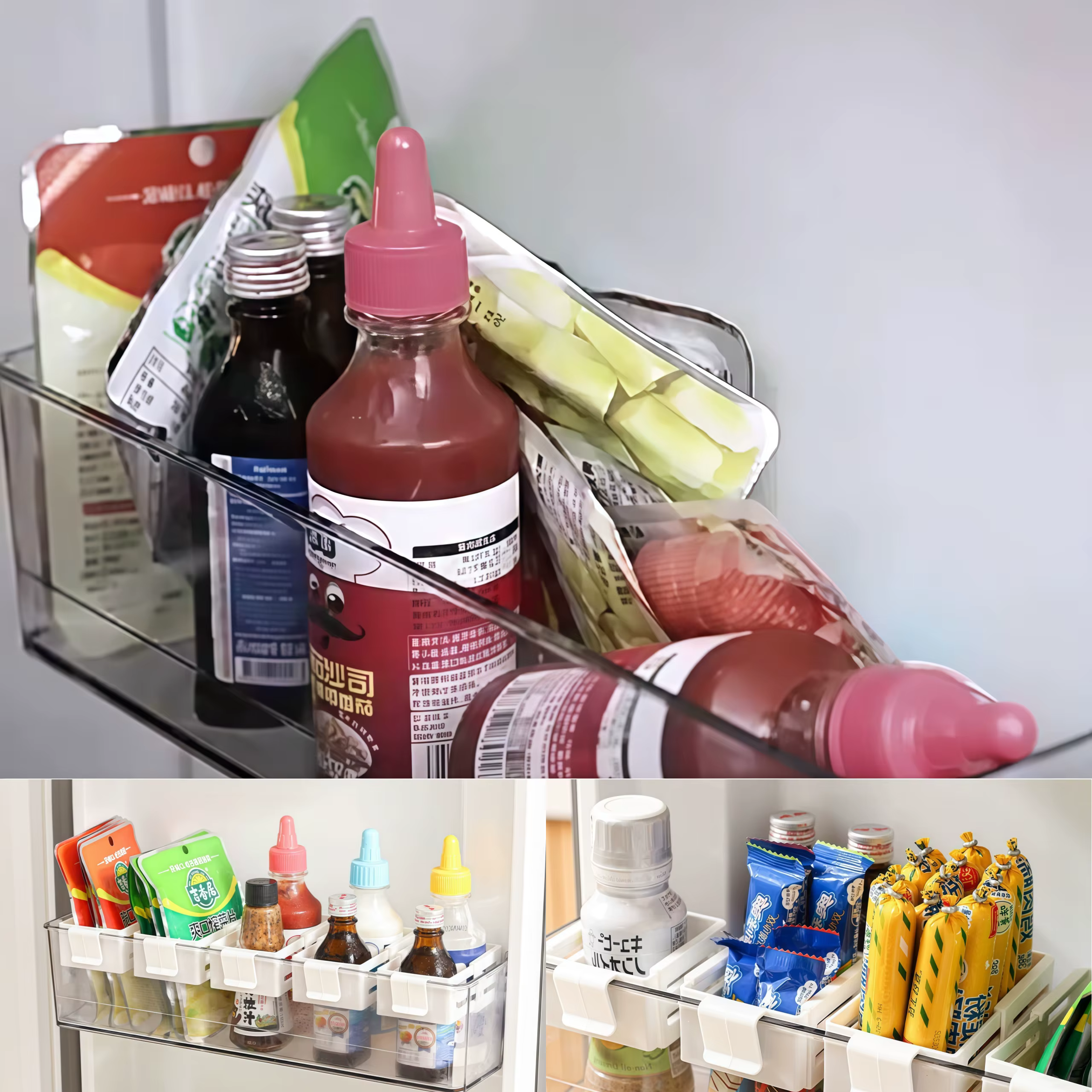Diviseur de rangement latéral pour réfrigérateur, séparateur/baffle extensible, support de rangement pour boissons/sachets de sauce/collations
