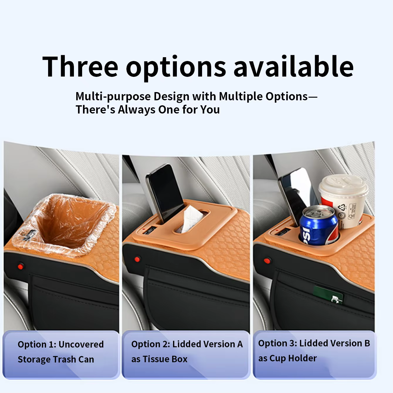 Boîte d'accoudoir de voiture multifonctionnelle avec couvercle interchangeable, dotée d'une projection laser étoilée, de bandes lumineuses latérales, de deux ports de charge USB/Type-C pour téléphones