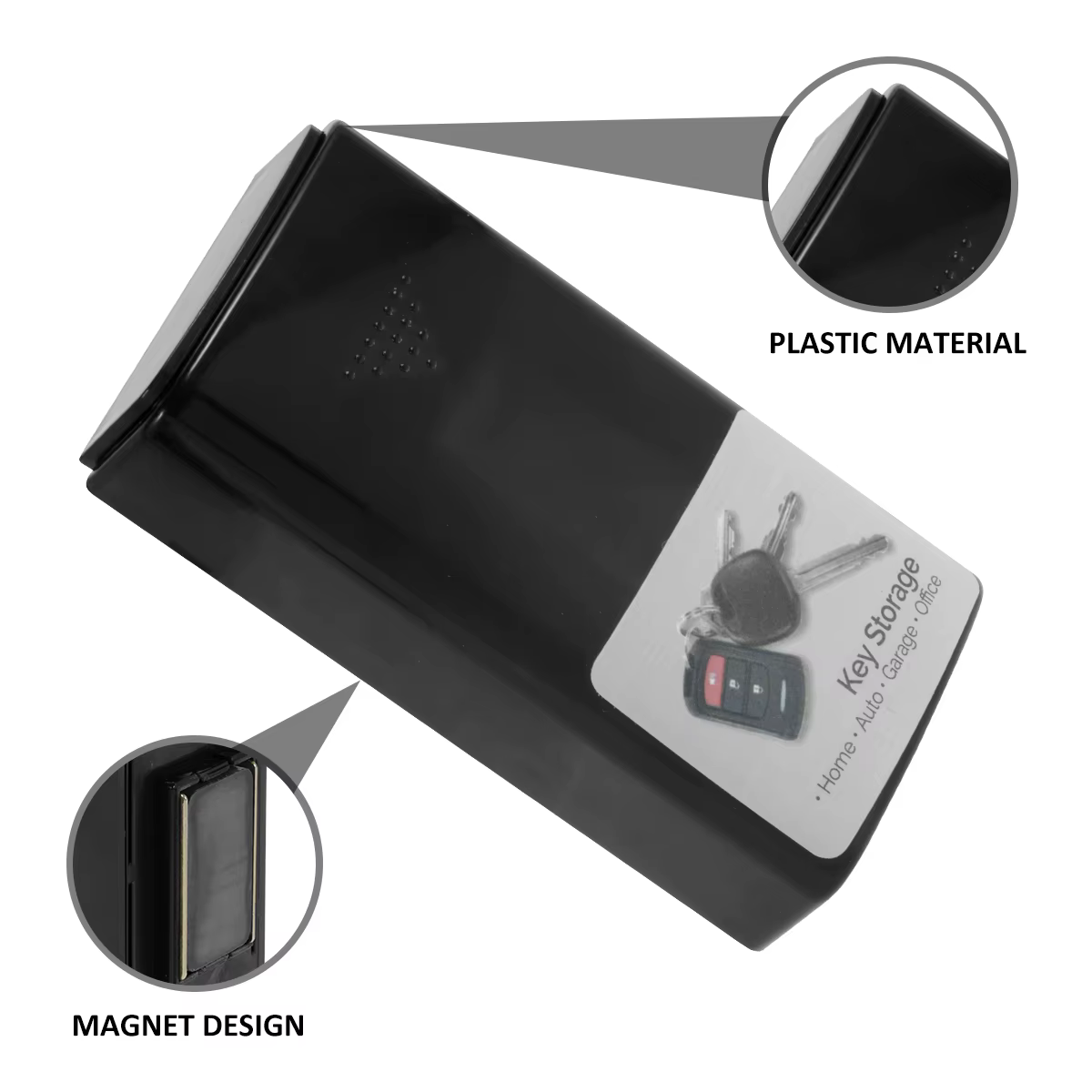 Boîte à clés magnétique en plastique noir durable