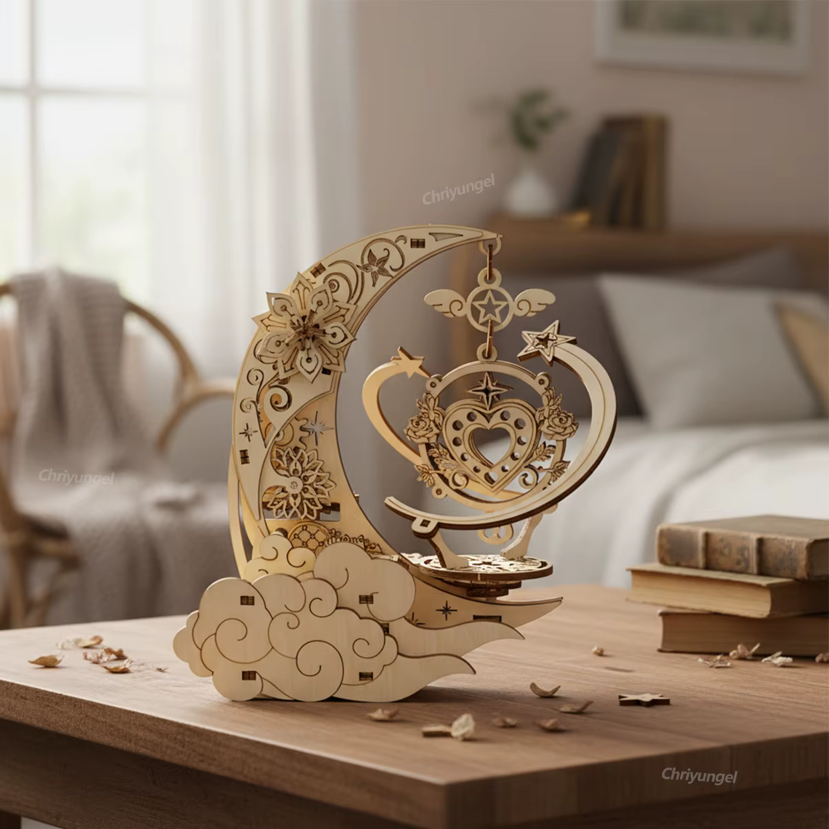 Puzzle en bois 3D, boîte à musique lune et étoile