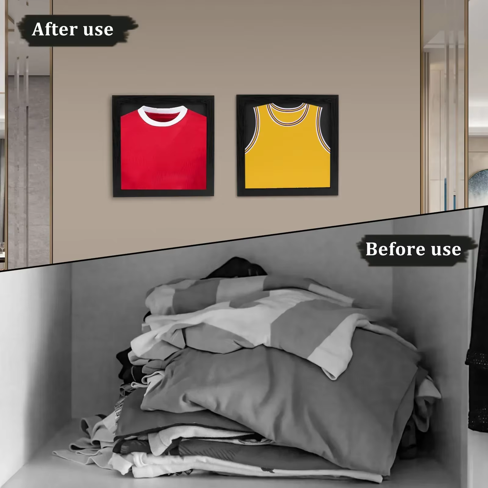 Cadre de présentation mural multifonctionnel pour maillots en bois