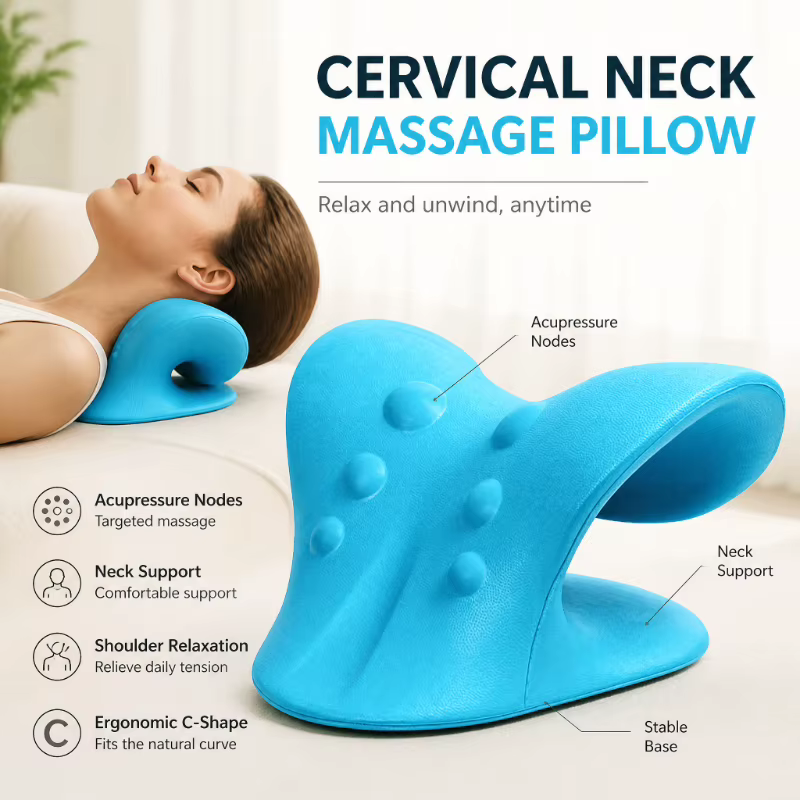 Oreiller cervical pour spondylite cervicale, correction de la courbure de la colonne vertébrale, correcteur de tête inclinée vers l'avant, masseur, support élastique pour le cou