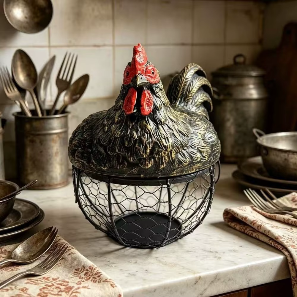 Panier à œufs décoratif en forme de poulet