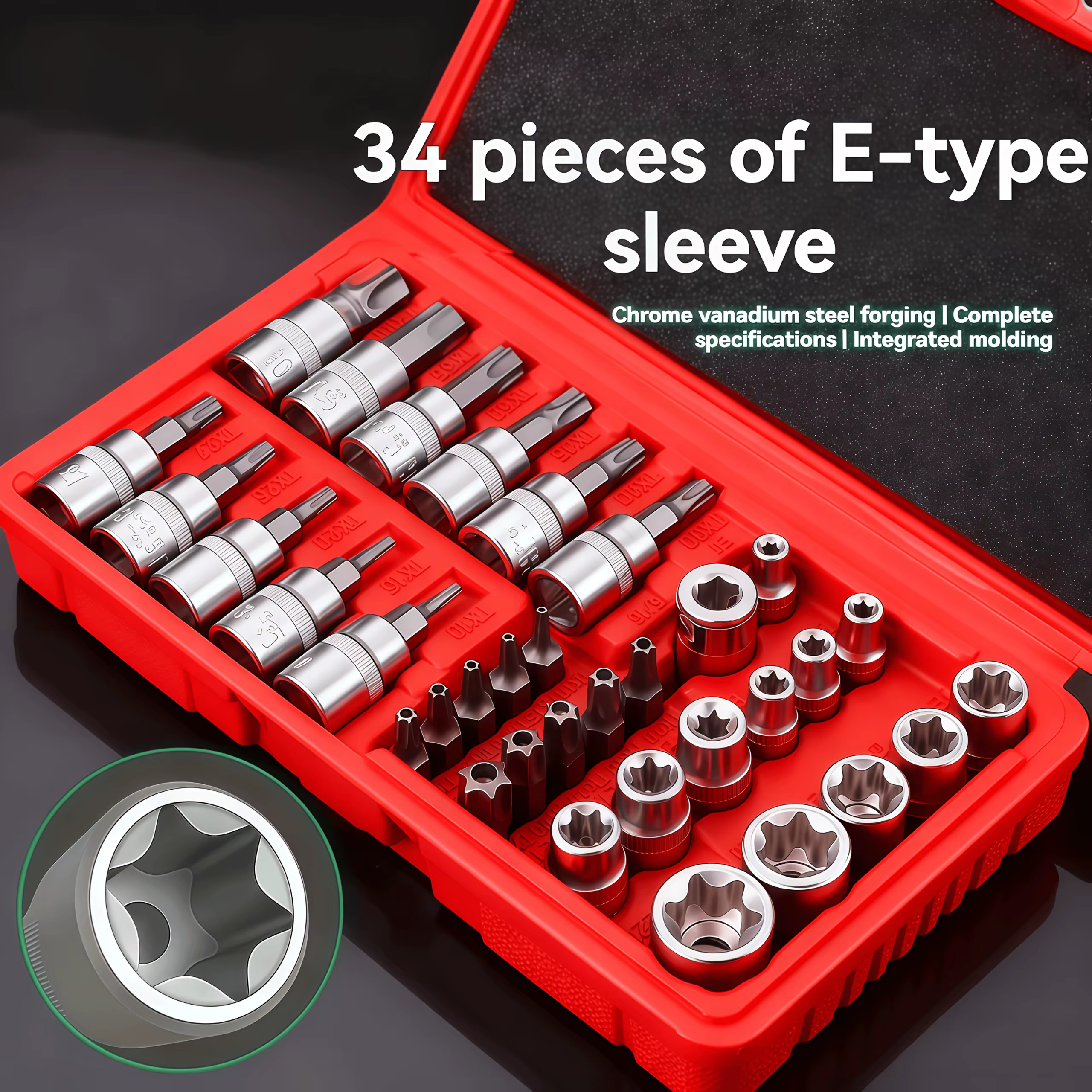 Jeu de 34 embouts Torx et douilles E-Torx