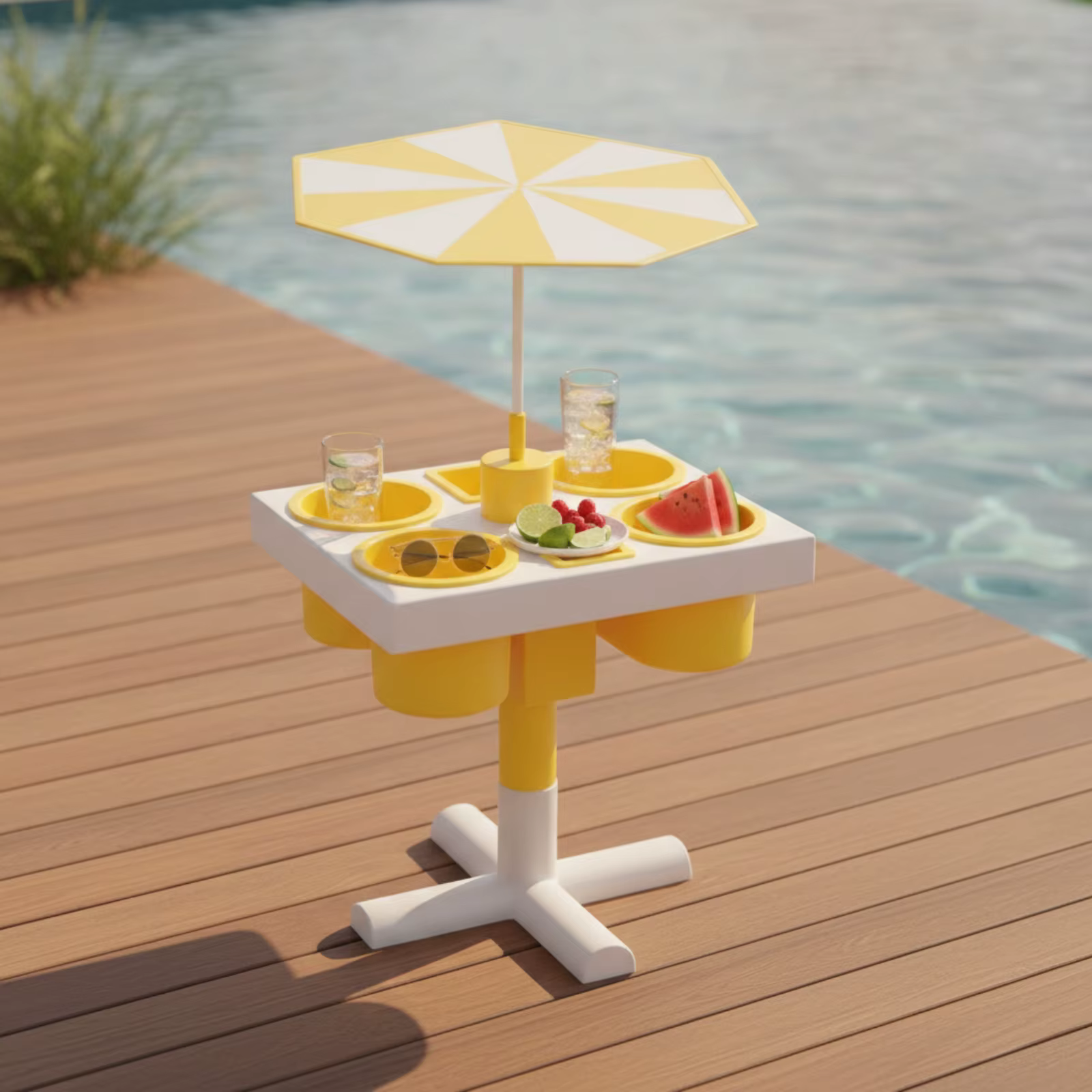 Table compacte avec porte-gobelets et parasol
