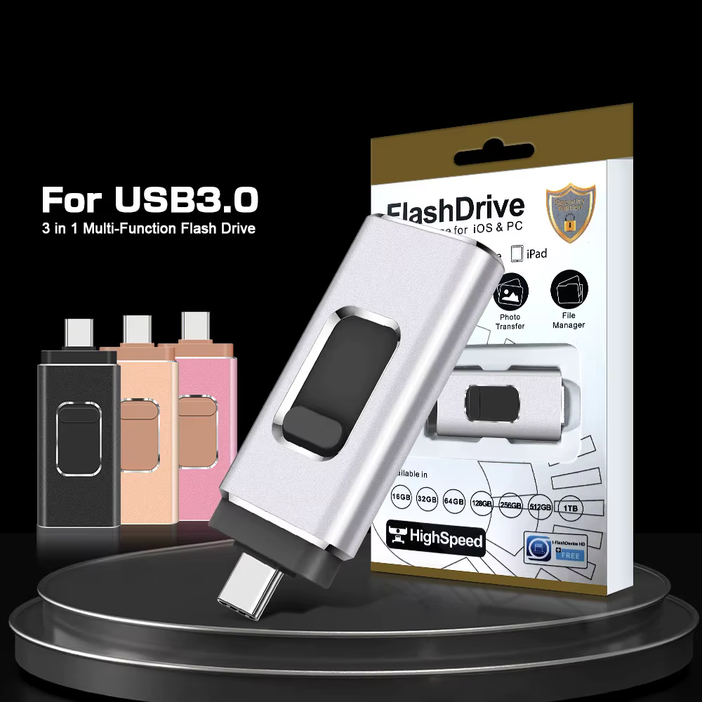 Clé USB haute vitesse pour téléphone, stockage externe, clé USB, photostick, iPhone, Android, PC, copie de photos, vidéos, fichiers