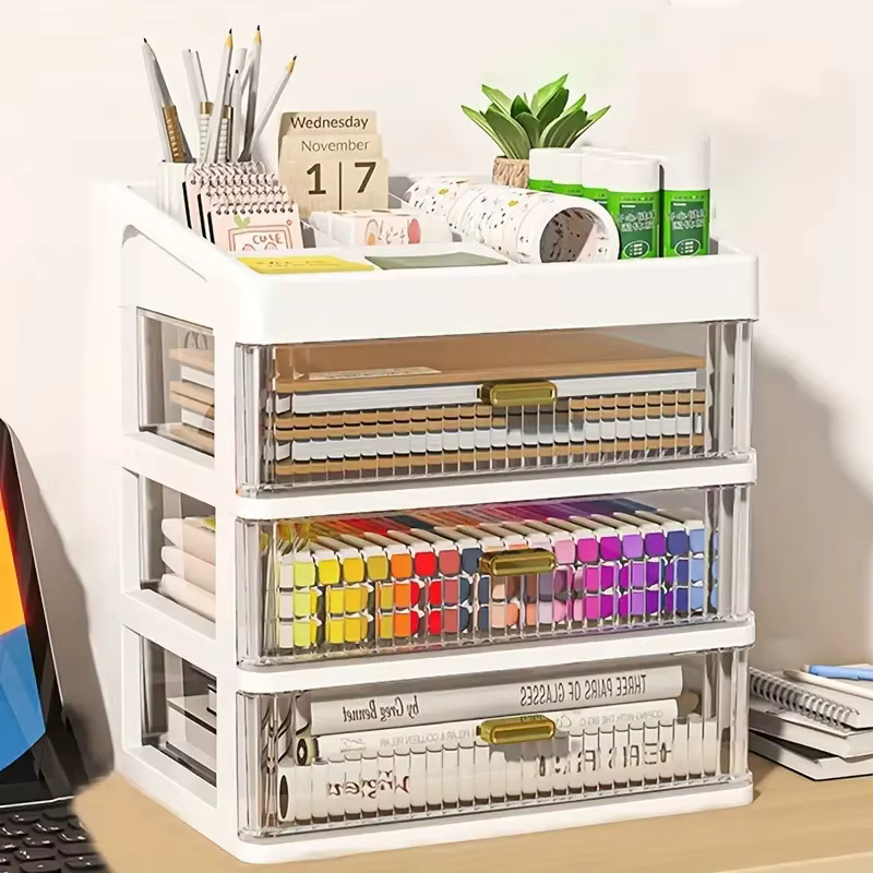 Tiroir de rangement de bureau, organisateur de papeterie Transparent, fournitures de bureau, boîte d'accessoires, boîtes d'organisation en plastique pour l'école