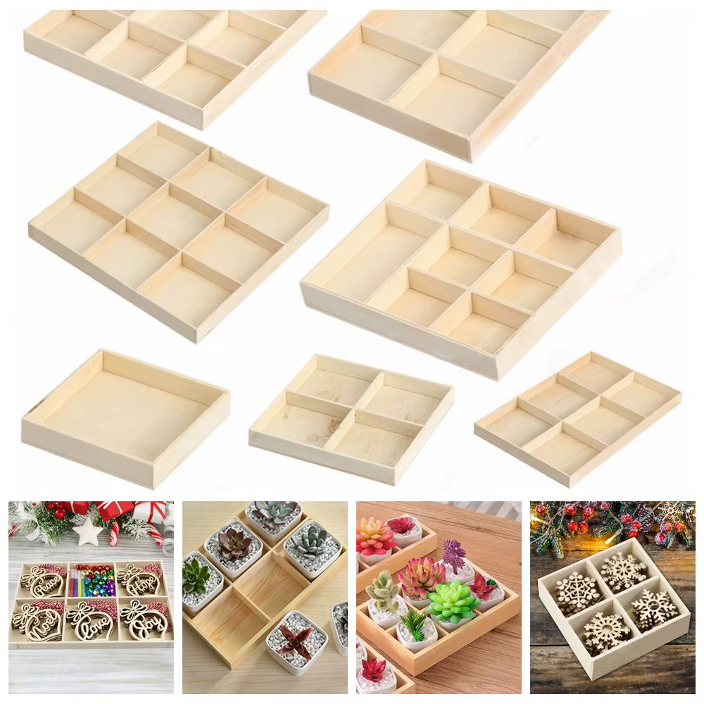 Boîte de rangement en bois multi-grille