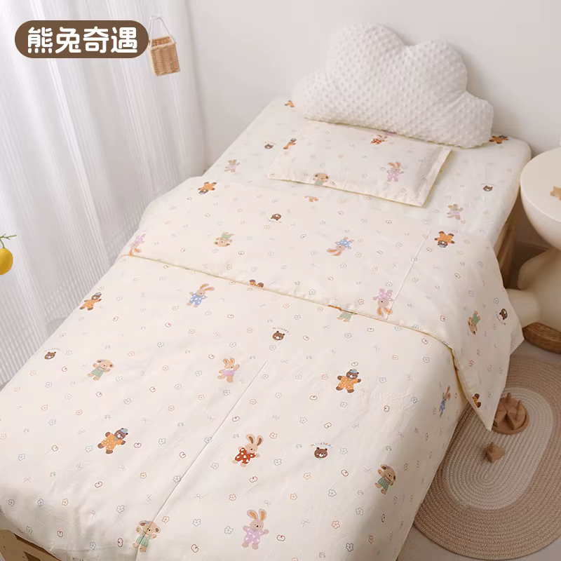 Ensemble de literie pour nouveau-né, 3 pièces, en coton doux, imprimé de dessin animé, couleur, pour chambre à coucher, lit, lin, housse de couette, draps, oreiller