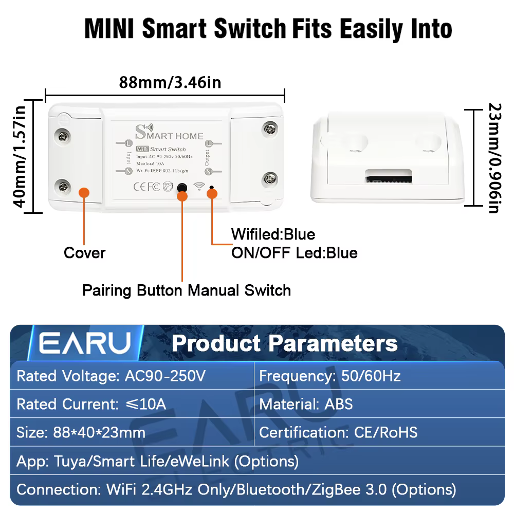 Module d'interrupteur intelligent WiFi Tuya eWeLink ZigBee 10A DIY Mini