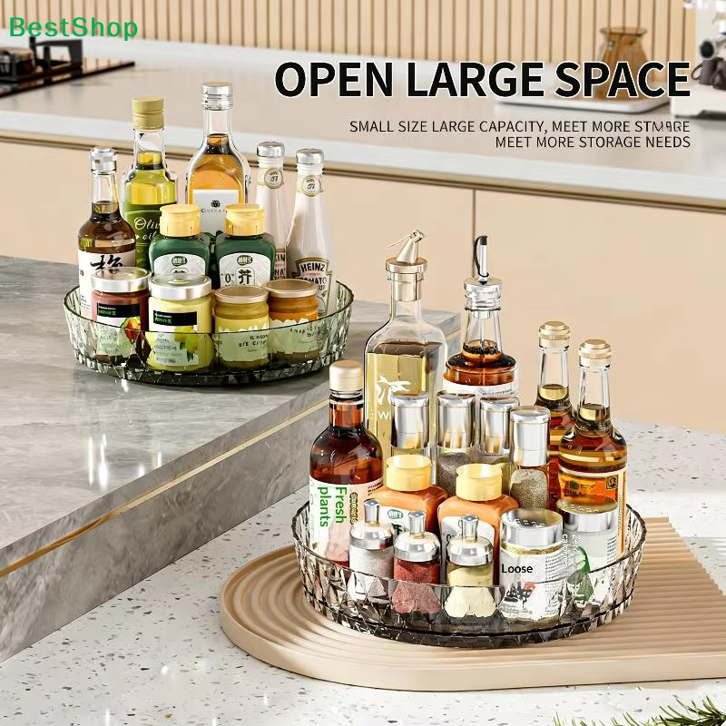 360 °   Étagère rotative, plateau de rangement multifonctionnel pour comptoirs de cuisine, étagère à épices, plateau de rangement pour bureau de salon