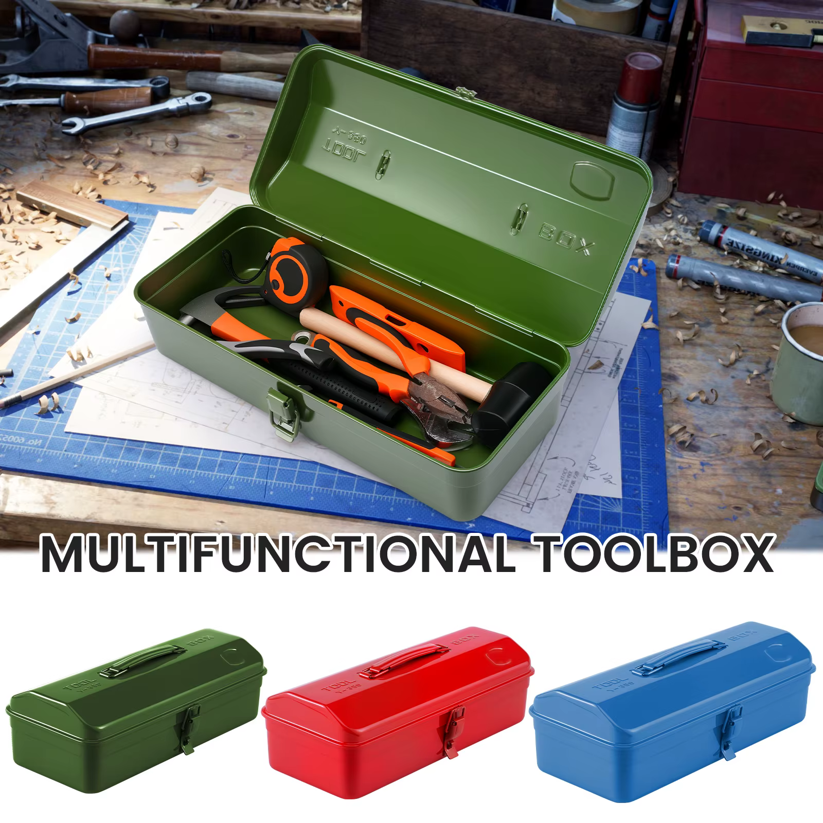 Boîte à outils métallique portable grande capacité avec couvercle verrouillable pour rangement automobile et réparation domestique