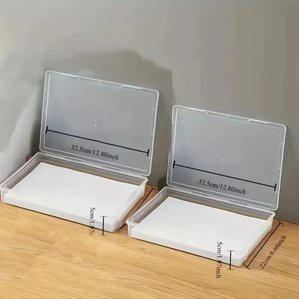 Boîte de rangement en plastique transparent format A4 avec couvercle rabattable - Organisateur de bureau anti-poussière
