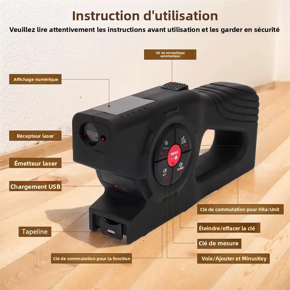 Ruban à mesurer Laser 3 en 1