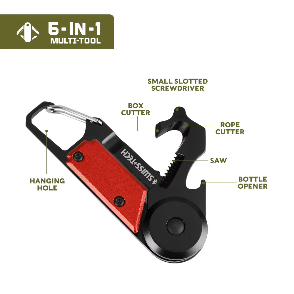 SWISS TECH-Mousqueton multi-outils de poche 6 en 1