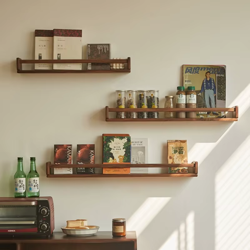 Solid Wood Storage Holders Multi Functional Wall Magazine Rack Modern