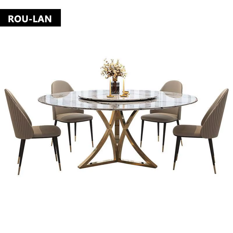 Table à manger moderne en marbre et ardoise pour restaurant, plateau tournant simple pour la maison