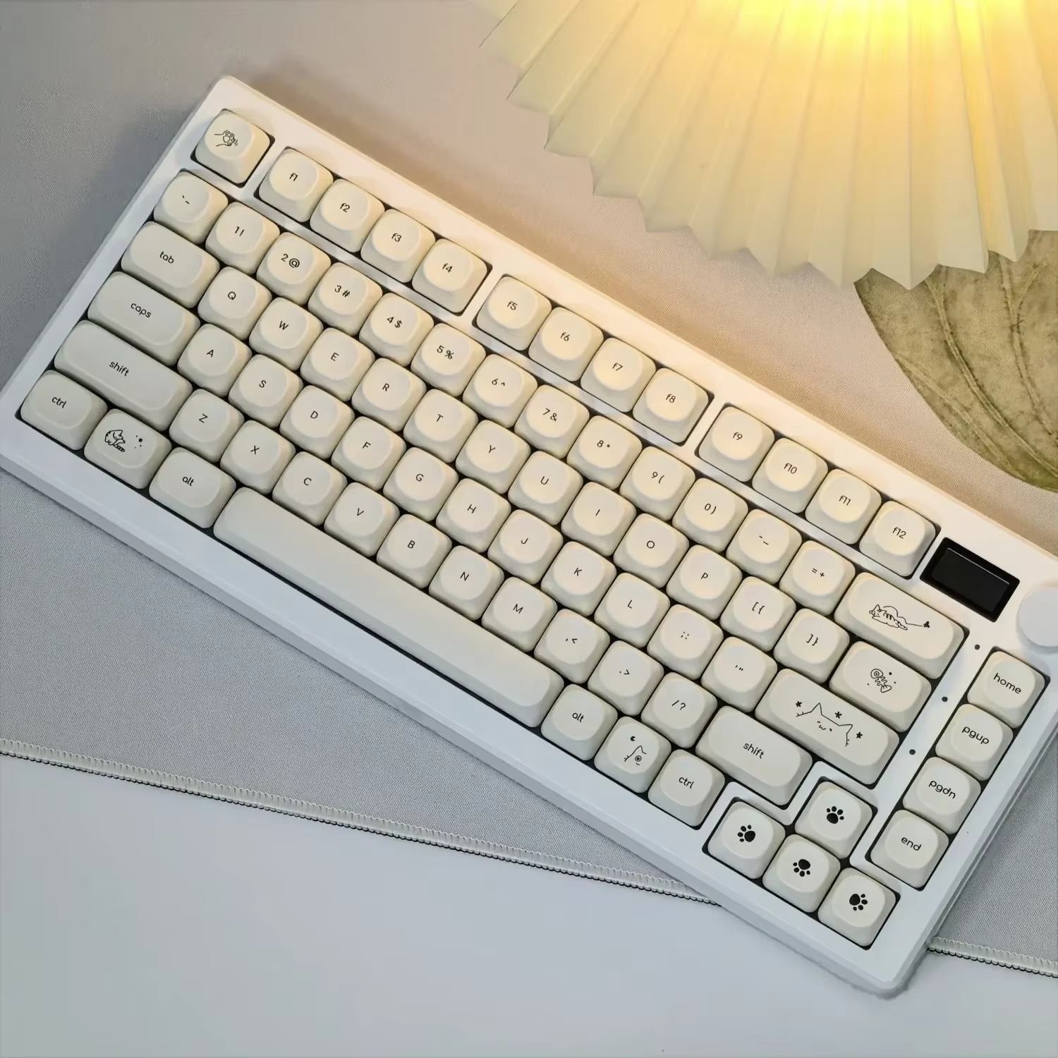 MAIMOOO Keycaps Simples Blanc Laiteux Chat Mignon 124 Touches PBT Profil MOA Personnalisé Coréen Russe Français pour Clavier Mécanique