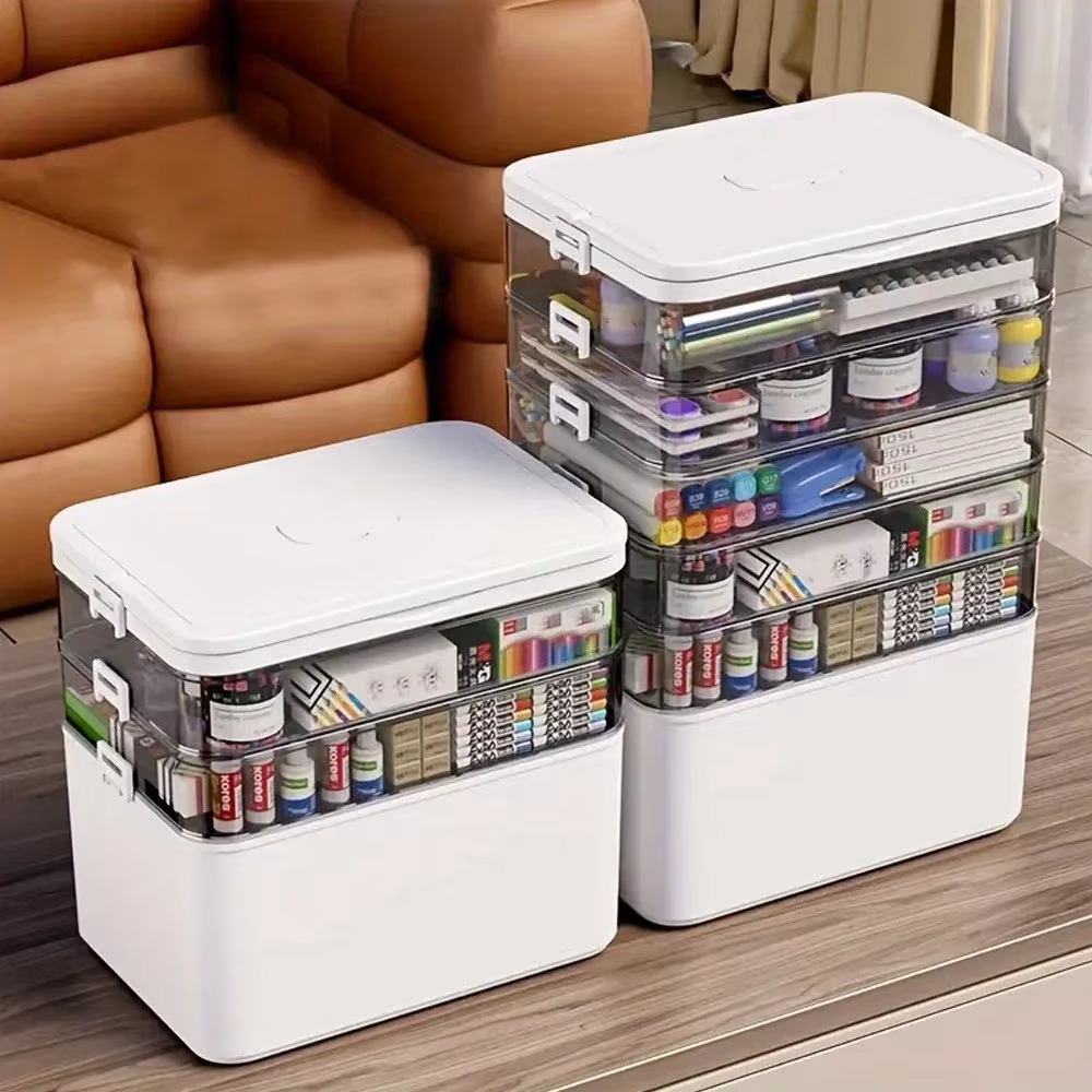 Organisateur de papeterie multifonctionnel à grande capacité, classification multicouche, boîte de rangement portable, accessoires de bureau