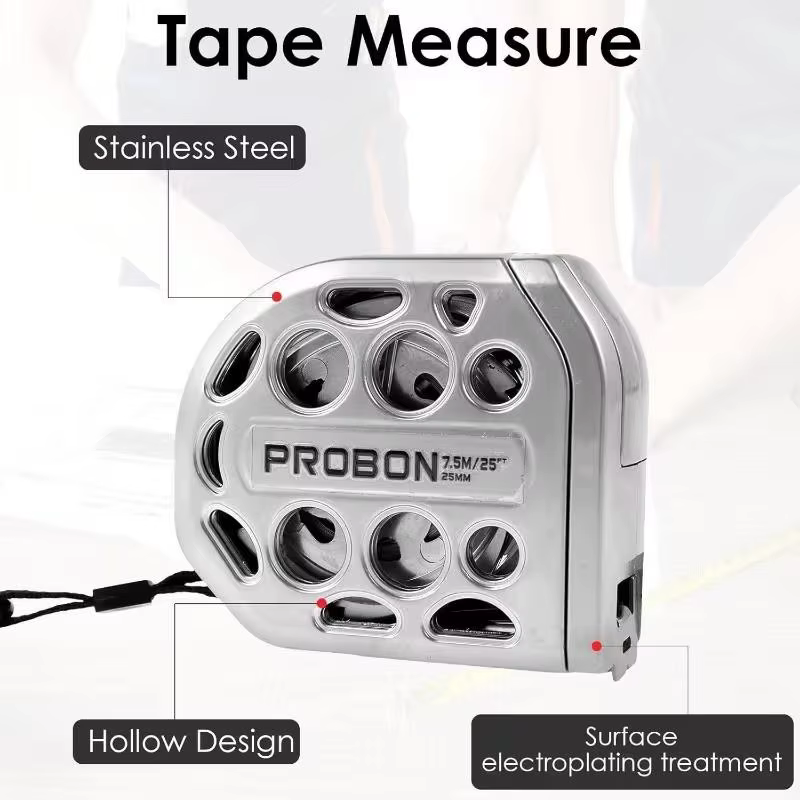 Mètre ruban en acier inoxydable de 25 pieds