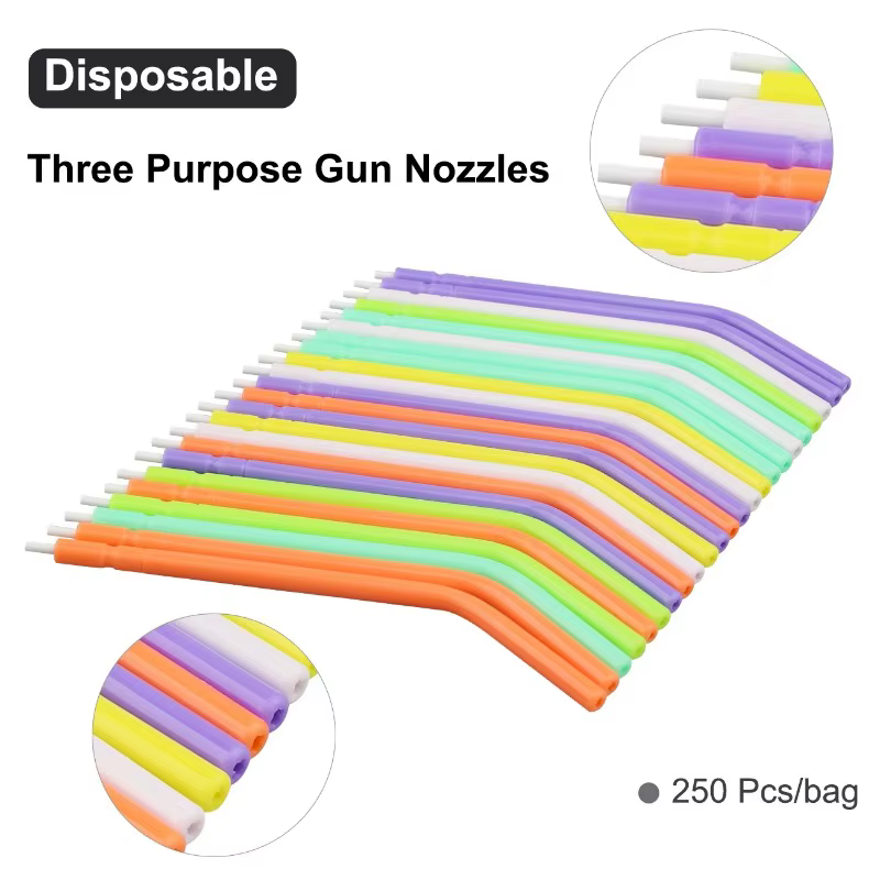 1 boîte de pistolets dentaires jetables à trois utilisations, 250 sachets/seau, avec embout et tube, pour fauteuil dentaire, colorés