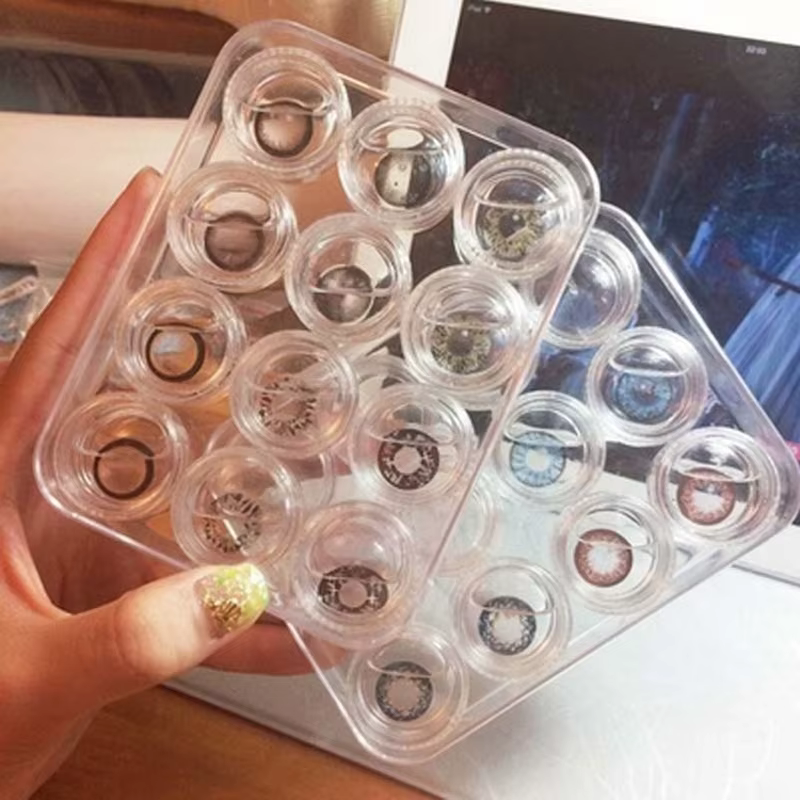 Boîte de rangement ronde transparente pour lentilles de contact