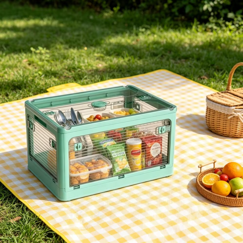 Boîte de rangement pliable pour livres avec cinq compartiments empilables transparents pour vêtements