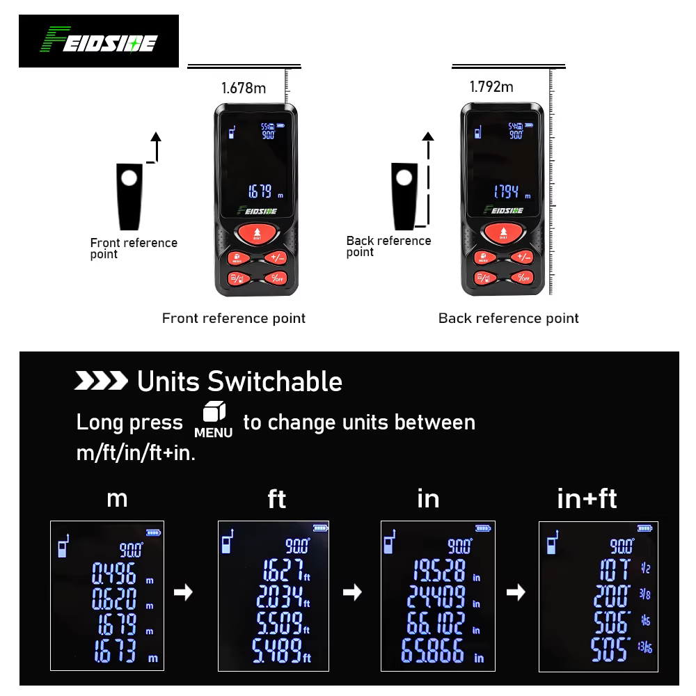 Télémètre laser rouge FEIDISDE 80M/120M avec fonction de mesure d'angle