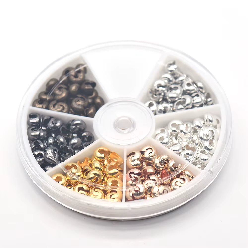 500 pièces/boîte 6 couleurs 3mm demi-rond ouvert en laiton perles à sertir couvertures nœud