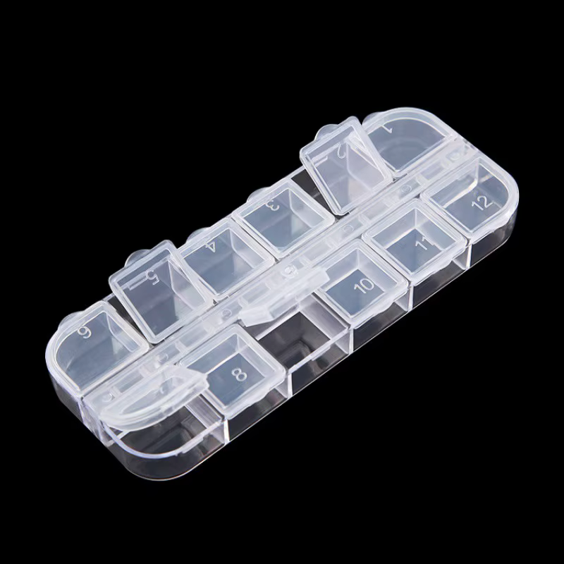 Boîte de rangement d'accessoires de Nail Art, boîte de rangement rectangulaire en plastique Transparent à 12 grilles, boîte de rangement détachable, ensemble d'outils de bricolage 1 pièces