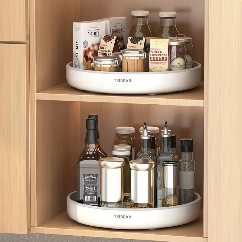 Organisateur de rangement rotatif pour épices, plateau de comptoir de cuisine, plateau rotatif à 360 degrés pour garde-manger, bouteilles, bocaux, produits frais