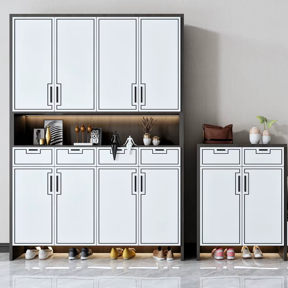 Meuble à chaussures en bois, grande capacité, armoire de rangement en bois, unité d'organisation personnalisable de luxe en MDF, contreplaqué et panneaux de particules pour la maison