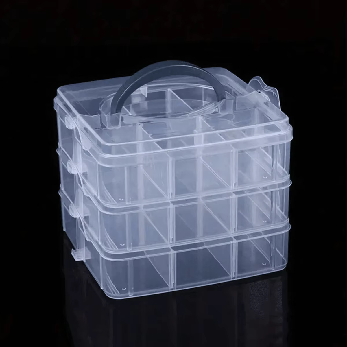Boîte de rangement en plastique transparente à 3 niveaux et 18 grilles