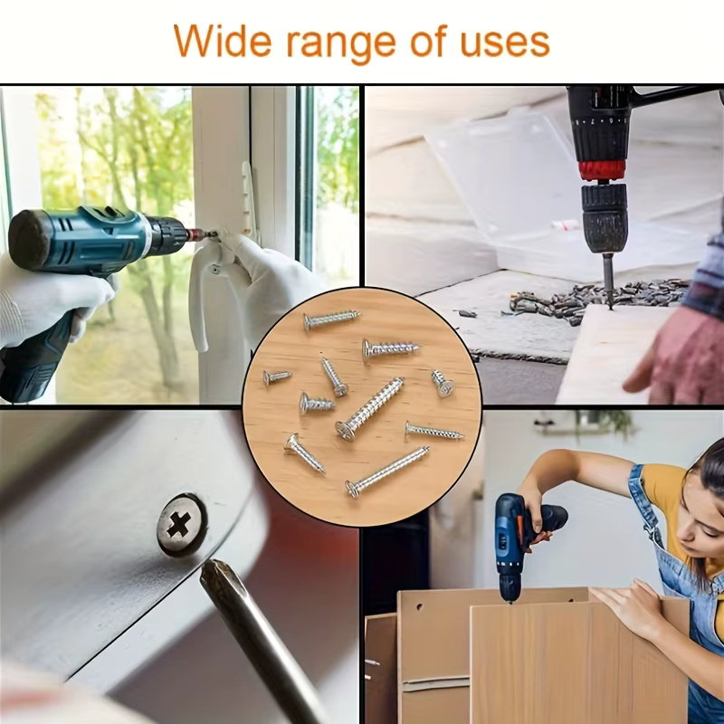 Boîte de 560 vis autotaraudeuses pour bois - Comprend 8 tailles différentes de vis plates en métal M2 - Kit de classification
