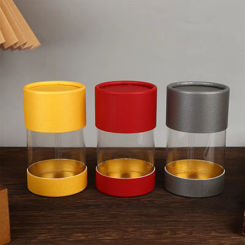 1 pièce – Boîte d'emballage universelle en tube de PVC transparent pour bouteille d'huile essentielle, boîte cadeau cylindrique en papier kraft, boîte à thé en papier