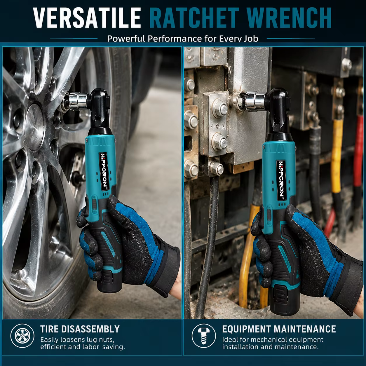 Clé à cliquet électrique sans fil HIPPCRON avec moteur en cuivre puissant 600 tr/min 45 Nm 3/8'' Kit d'outils
