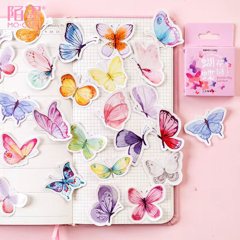 1 boîte/46 autocollants à thème papillon