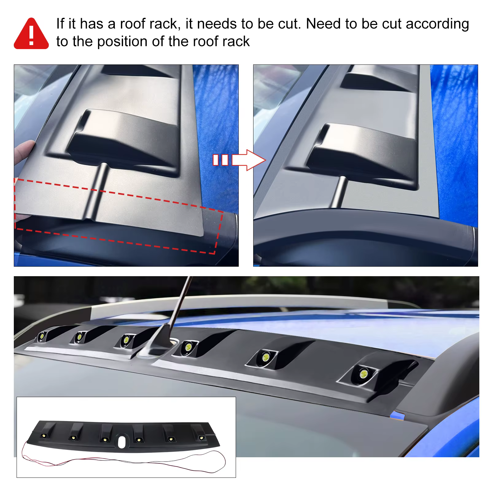 Becquet de toit avec lumière avant Led, couverture de toit Raptor pour Ford Ranger Wildtrak T8 2015 2017 2018 PX2 4x4, accessoires de style de voiture