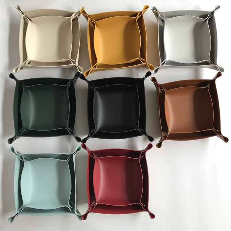 Boîte de rangement carrée en cuir PU