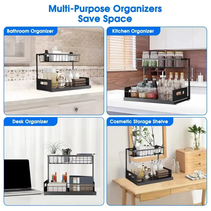 Outil magique de rangement de cuisine! Panier extractible Double couche sous l'évier