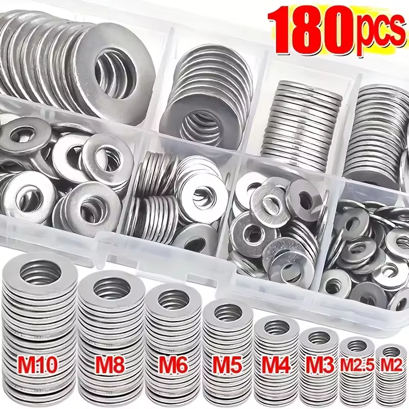 Kit d'assortiment de rondelles plates en acier inoxydable (M2