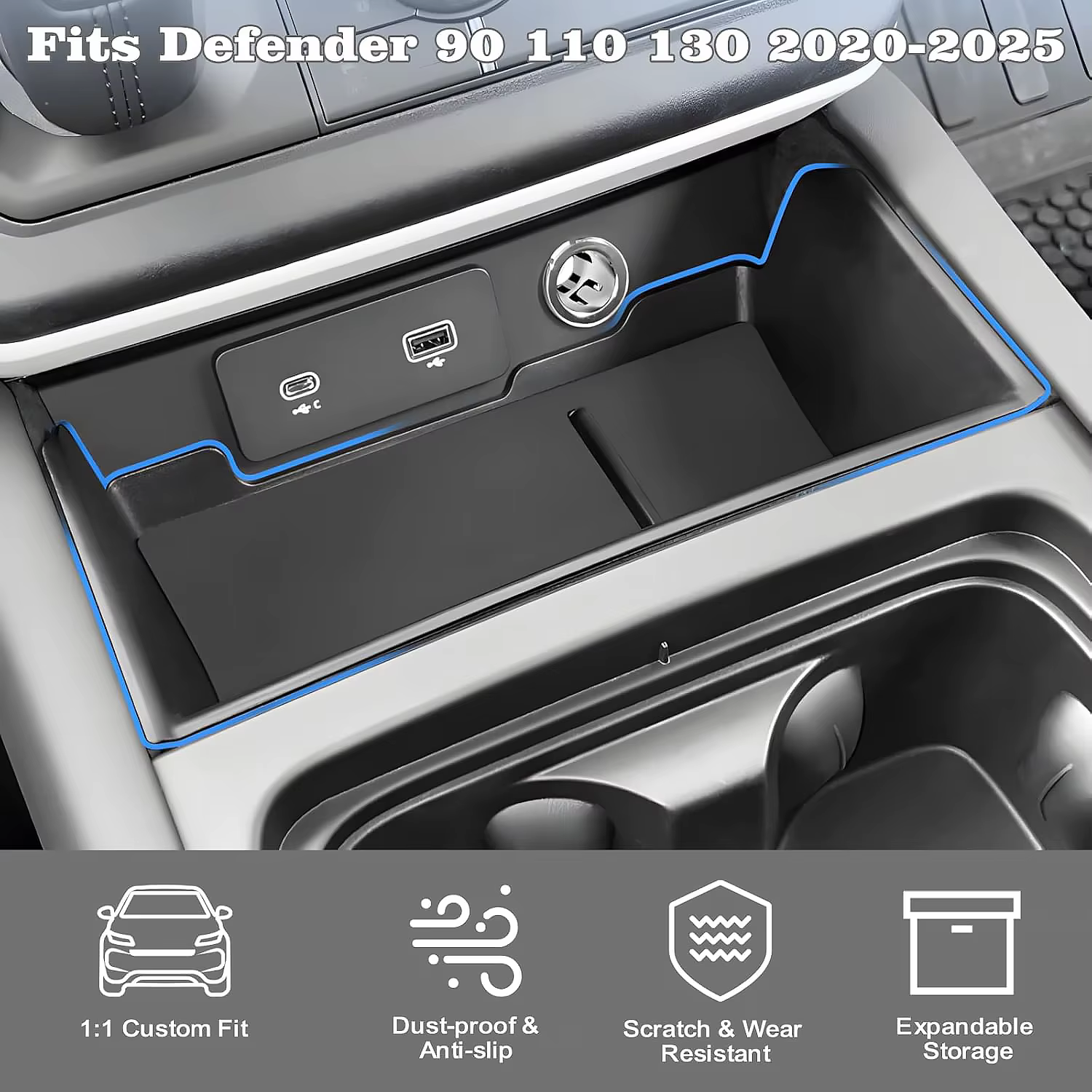 Boîte de rangement en couches pour Console centrale Land Rover Defender 90 110 130 2020 2023 2024