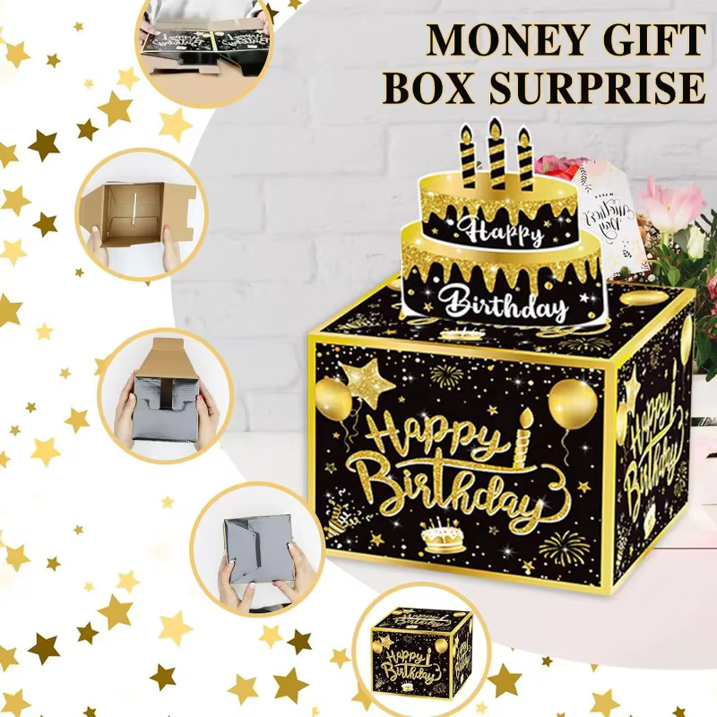 1 boîte cadeau d'anniversaire avec carte gâteau
