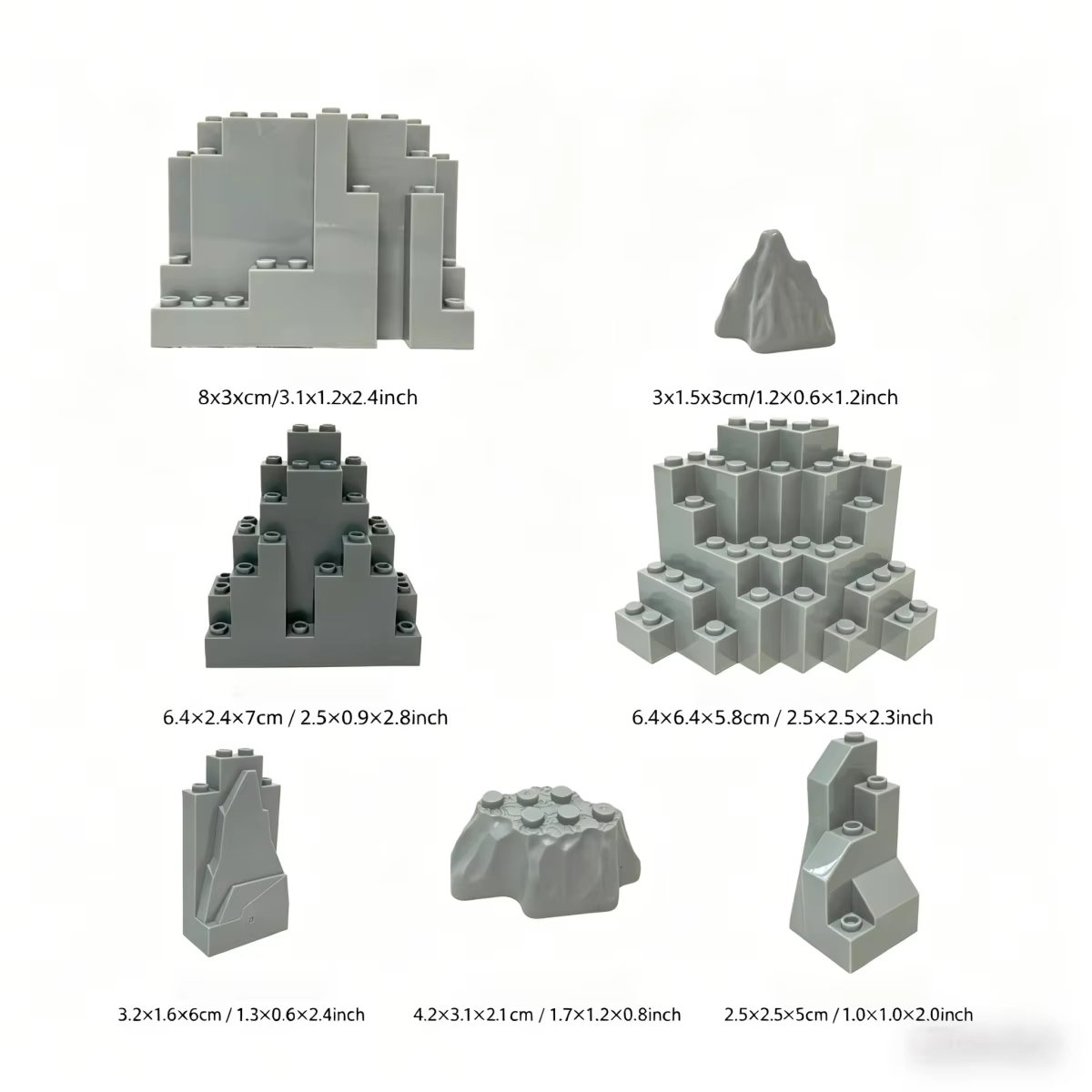 20 pièces de blocs de construction grises en forme de montagne