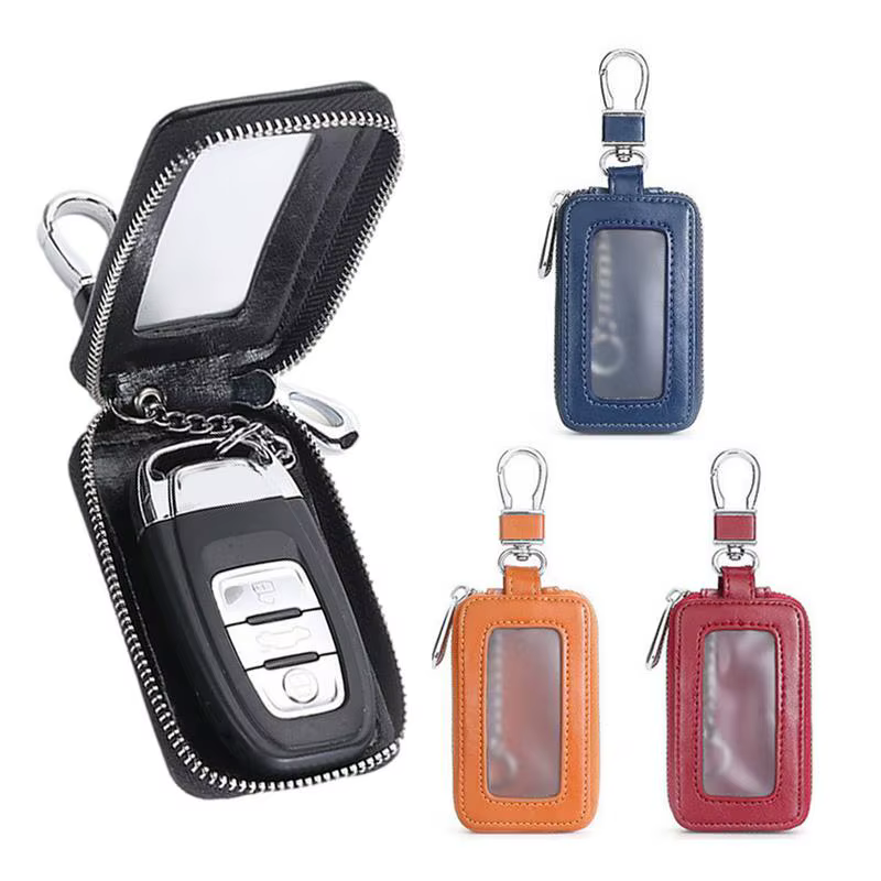 Étui en cuir unisexe pour clés de voiture, porte-clés multifonction, organisateur de clés, pochette pour télécommande de voiture